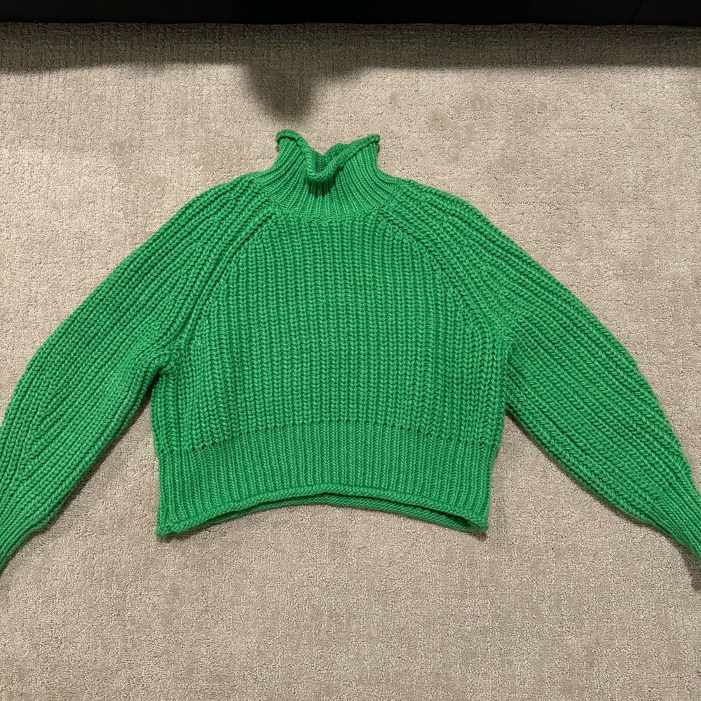 h&m neon green cable knit turtle neck sweater